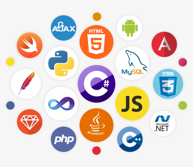 Collage of programming language logos, links to Programming Languages course